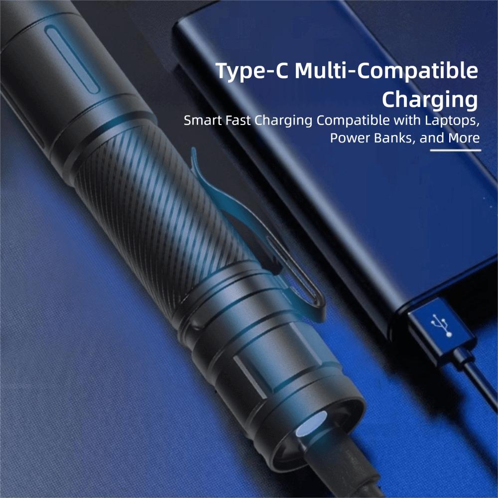 Aluminum Body LED Flashlight Type-c Charging with Clip Outdoor Camping Lantern Strong Light Flashlight Outdoor Activities