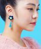 Lazy N Crazy Blue Flower Calfskin Crystal Earrings