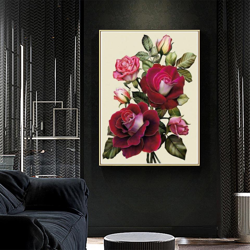 5D DIY Diamond Painting Flower Rhinestone Rose Picture Full Round Embroidery Cross Stitch Kit Mosaic Vase Decoration Gift