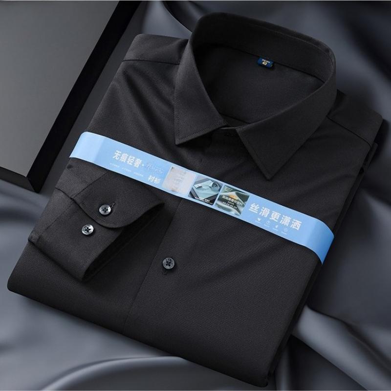 Non-Iron 8XL 7XL High-end Anti-wrinkle Modal Men's Shirt Casual Long Sleeve Slim Fit Office Blue White Shirts Men Long Sleeve