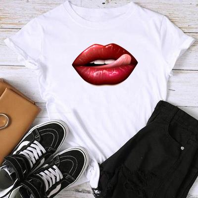 (Asian Size) Fashion Lip Sweet Style 90s Cute Trend Sweet Print Graphic Tee Female Casual T Clothing Casual Women's Top Short Sleeve T-shirt