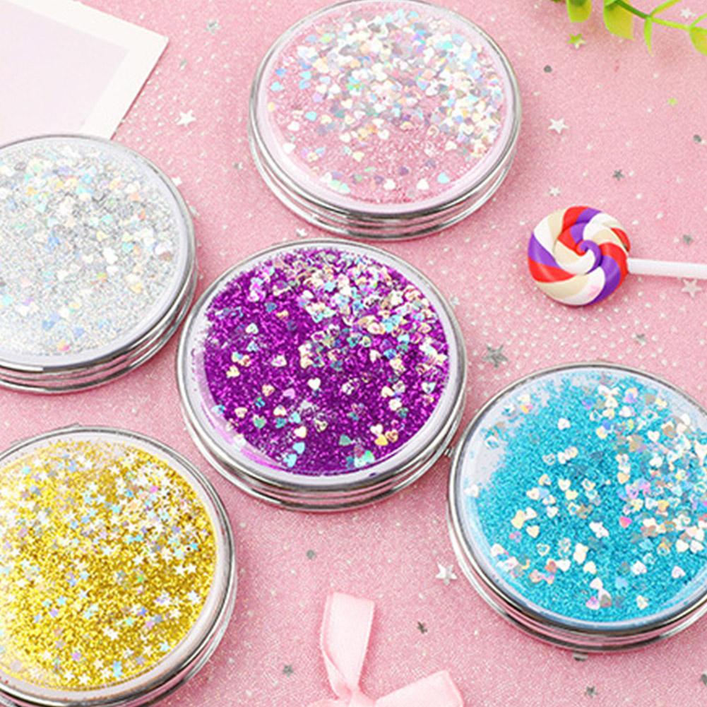 Creative Quicksand Small Mirror Portable Magnifying Standing Hand Vanity Cute Square Pocket Mak U0S8