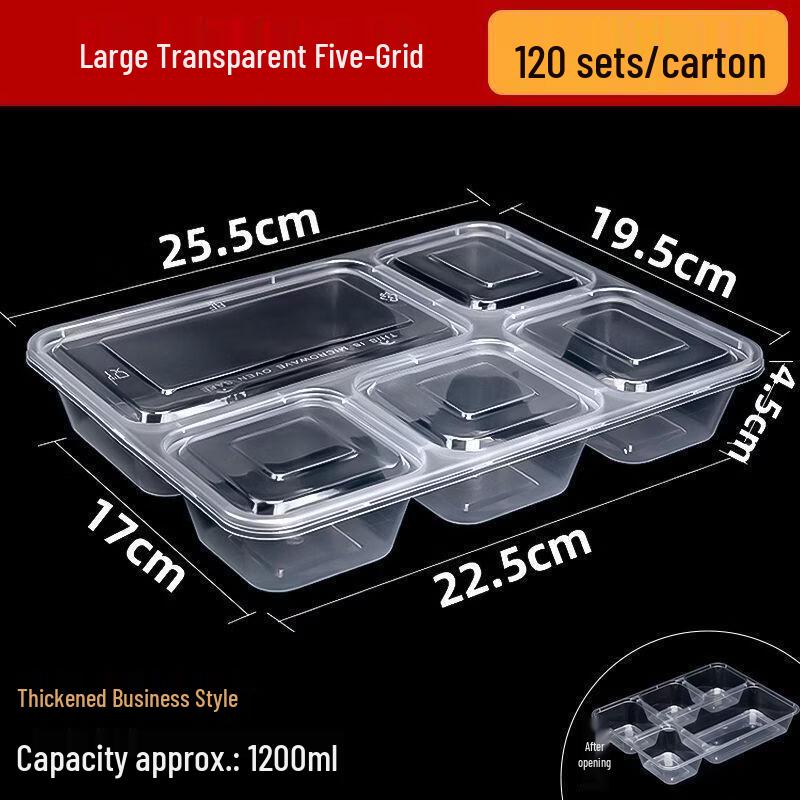 Disposable 5-Compartment Meal Prep Boxes with Lids