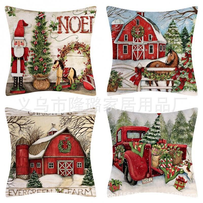 New Model Snowman Print Linen Super Soft Christmas Theme Sofa Pillow Cover Cushion Cover