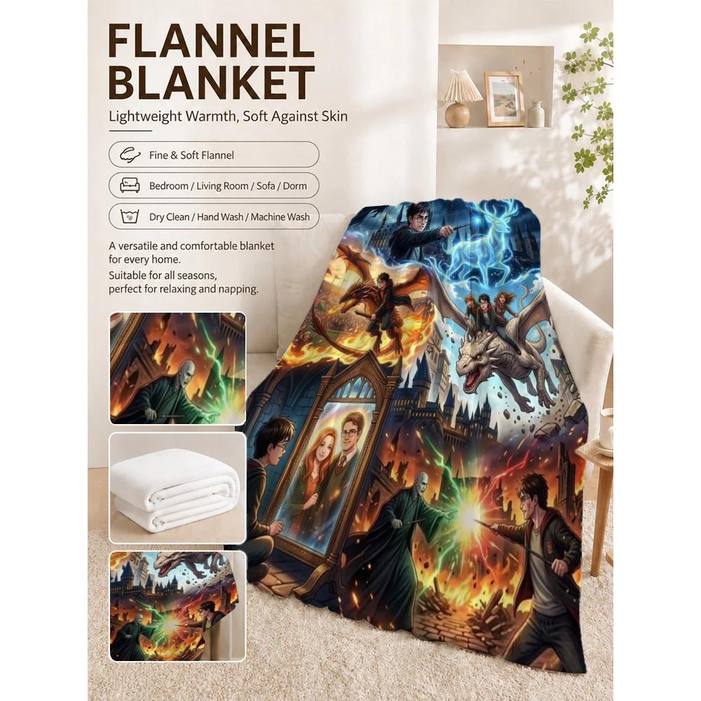 Harry Potter Magical Adventures Flannel Printed Blanket Thick Warm Throw Blanket For Living Room Gaming Room Home Party Decor Holiday Gift