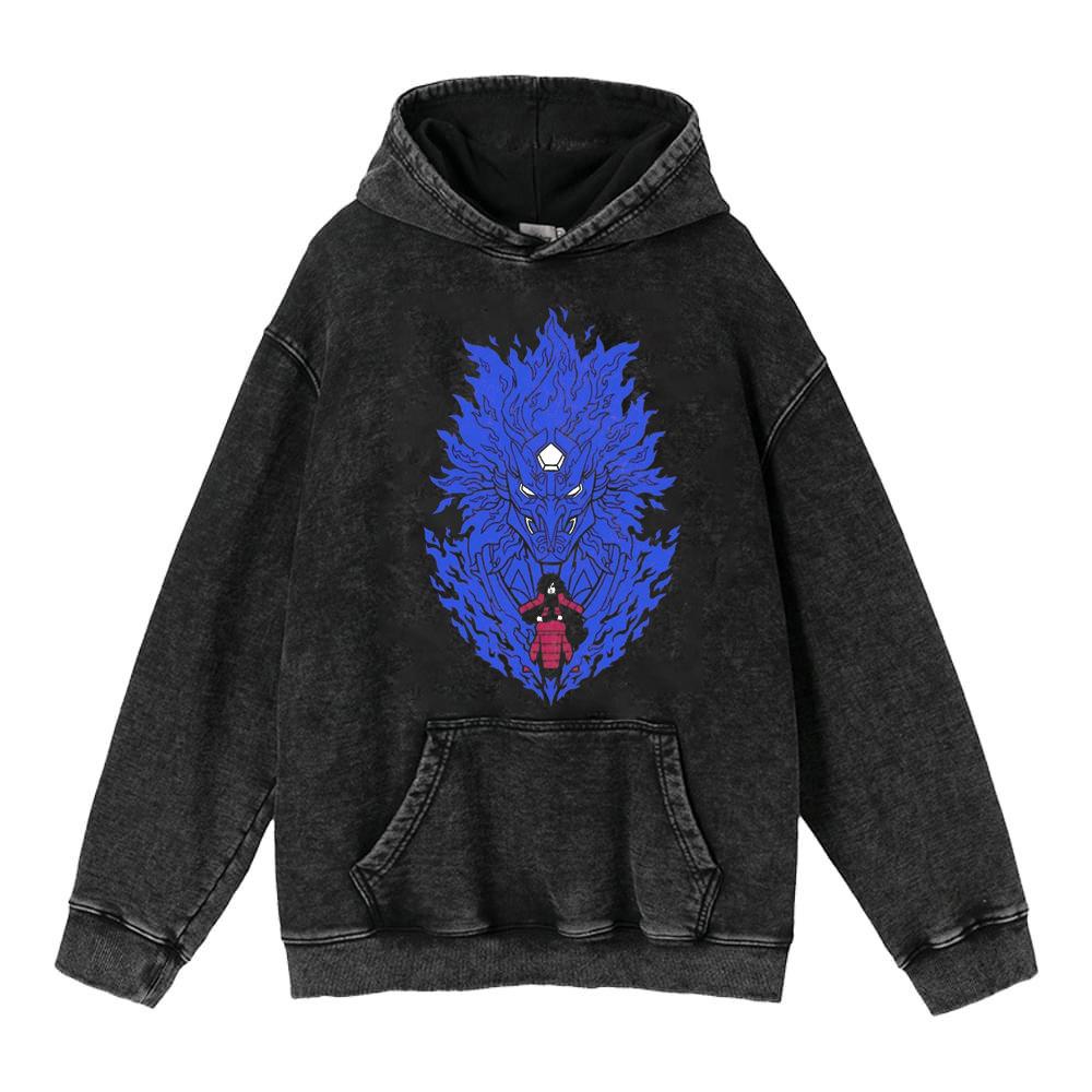 Cotone Pesante Lavato Retrò, Maglione Retrò Streetwear Anime con Cappuccio 440G