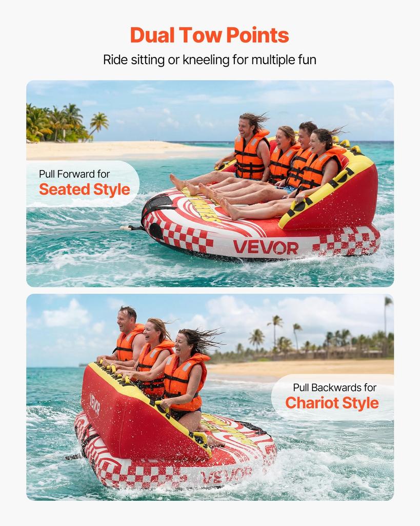Towable Tubes for Boating, 4-Rider Inflatable Towable Tube for Boat to Pull, 308 kg Capacity Water Sports Boating Tubes - with Full Nylon Cover, Dual