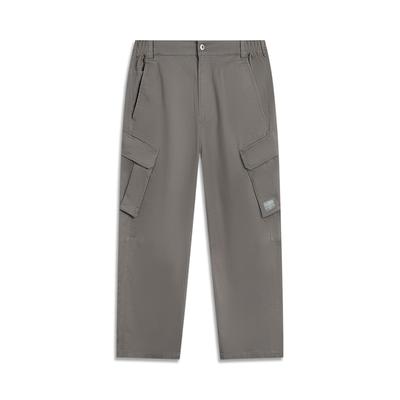 Li Ning Sports Lifestyle Series Solid Color Mid Waist Comfortable Breathable Versatile Straight Leg Casual Pants Men Bottoms Asphalt-Gray AKXV133-6