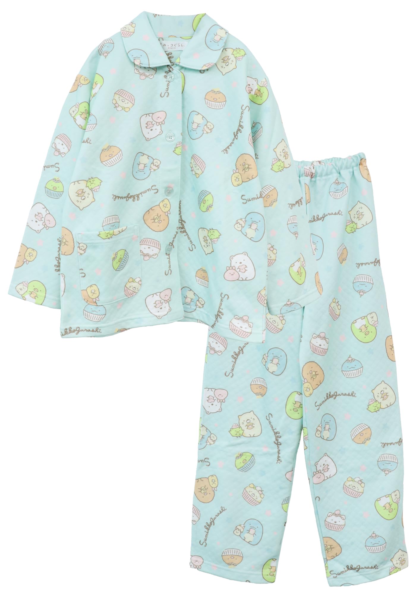 

Kaituck Family Sumikkogurashi Kids Shirt Pajamas, Long Sleeve, Quilted, Spring/Autumn, Sizes 130cm, 140cm, and 150cm (140cm, Green)