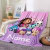 Custom Name Gabbys Dollhouse Theme Printed Blanket Perfect For Couch Bed Travel Outdoor Use Machine Washable Cozy Durable