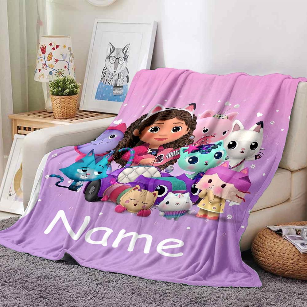 Custom Name Gabbys Dollhouse Theme Printed Blanket Perfect For Couch Bed Travel Outdoor Use Machine Washable Cozy Durable