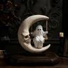 Niche Home Accents Halloween Ghost Swing Figurine Spooky On A Moon Statue Party Favors Resin Gothic Decoration for Desktop Mantel Fireplace,