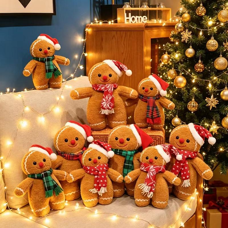 Lovely Gingerbread Man Plush Toys Kawaii Christmas Gingerbread Plushie Dolls Stuffed Soft Toy For Birthday Party Decor