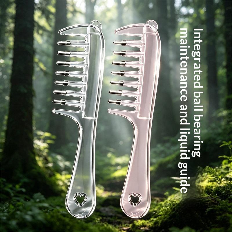 1Pcs Home Salon Tool Unisex Transparent Essential Oil Applicator Massage Comb With Built-In Liquid Reservoir Rolling Metal Teeth