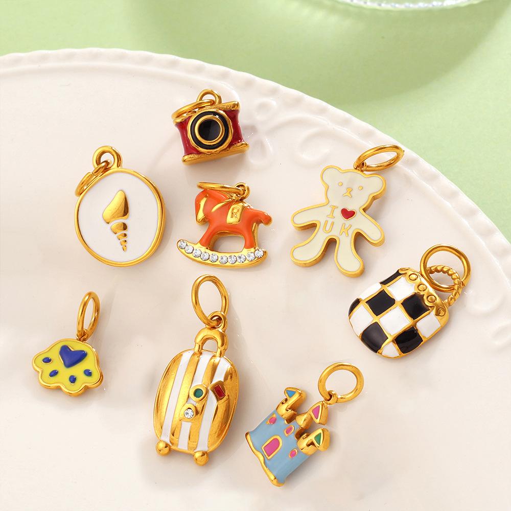 Yori 1Pc Exquisite Waterproof Castle Rocking Horse Shaped Pendant for Women Charms Golden DIY Accessories StainlessSteel Jewelry