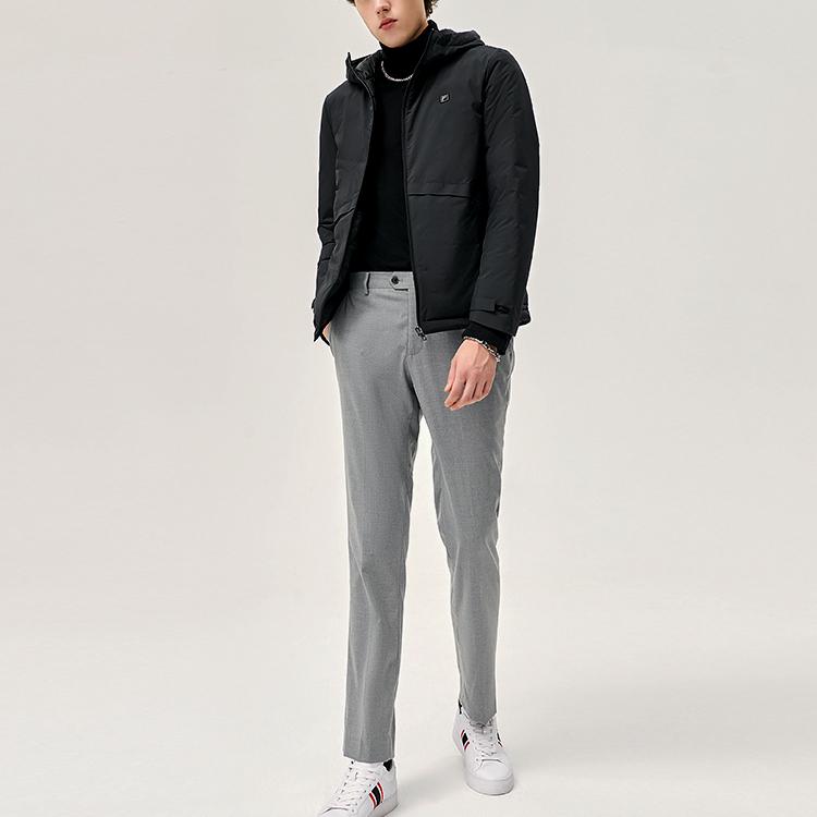 FILA Solid Color Sports Hooded Lightweight Down Jacket Men Outerwear Black F11M147918FBK