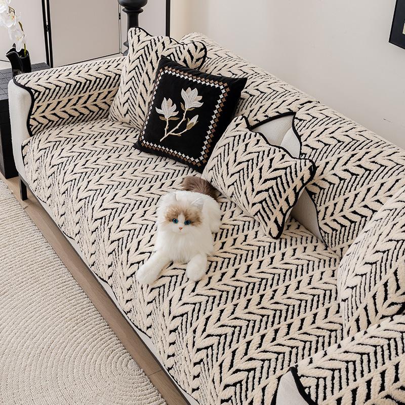

New Leather Sofa Cushion Autumn And Winter Plush Non-Slip Seat Cushion Light Luxury High-End Sofa Cover Cloth Towel 70*70cm