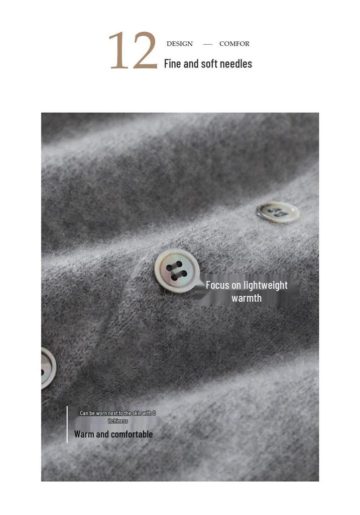 High Neck Cashmere Cardigan: Autumn/Winter Button-Up Rolled Hem Knitwear Sweater for Women.