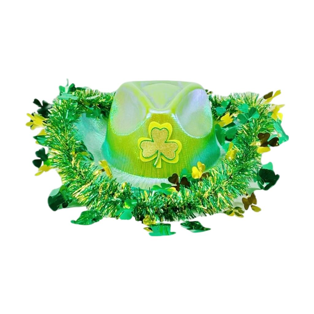 St. Patrick's Day Hat with Green Leaves and Ribbon Trim