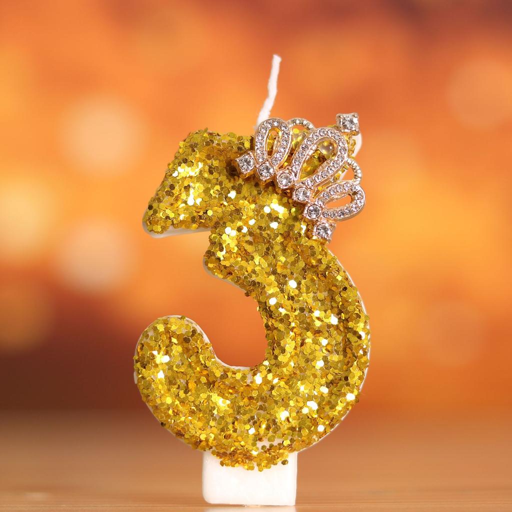 1pc Golden Crown Number 0-9 Cake Decor Candles for Birthday Wedding Anniversary Party DIY Cake Decoration Supplies