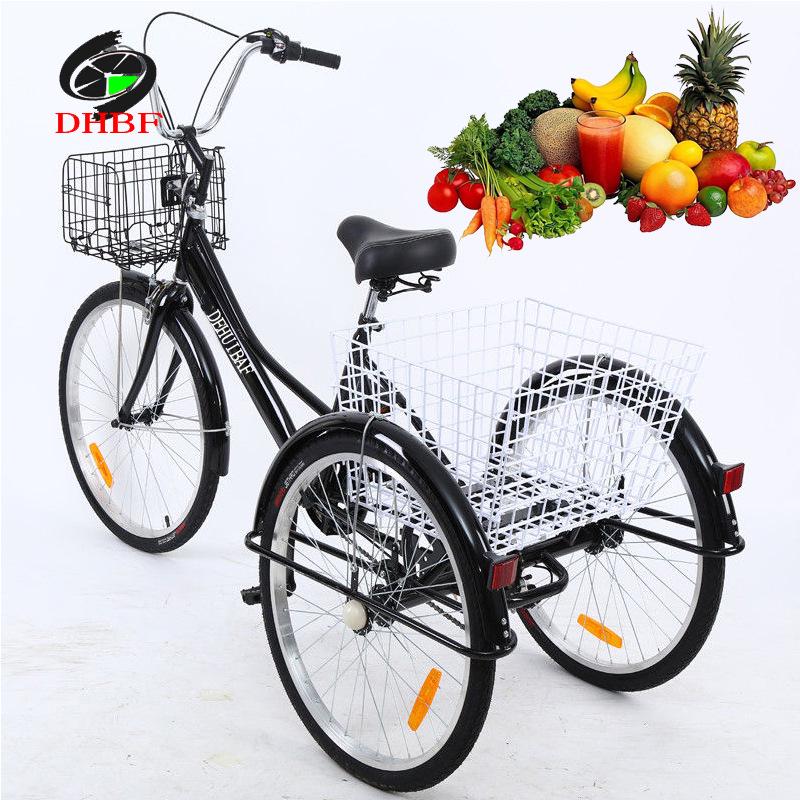 24" & 26" Human-Powered Tricycle for Elderly with Vegetable Basket