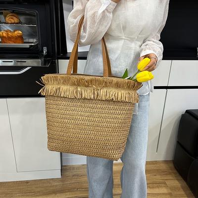 Spring and Summer Retro Woven Tote Bag New Straw Handbag Shoulder Bag Large Capacity Beach Bag