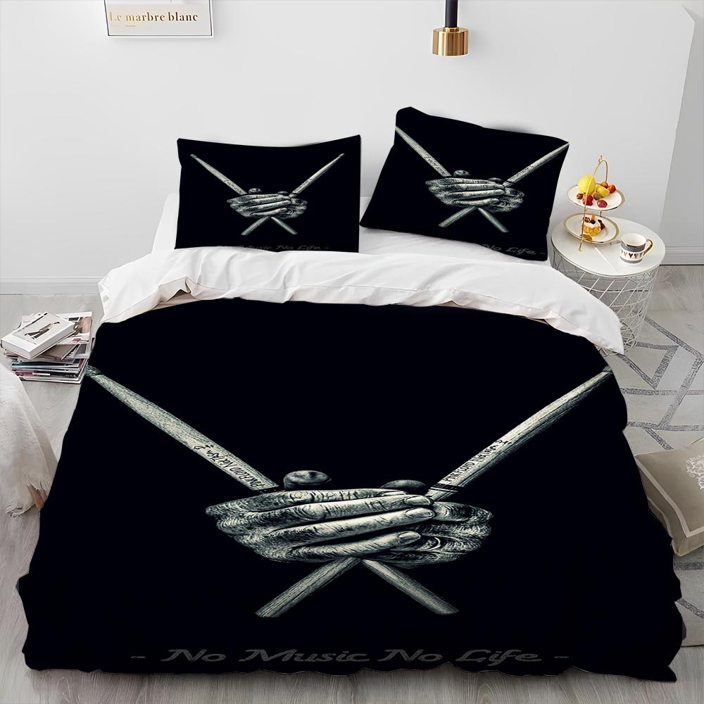 3D Drum Kit Music Instruments Comforter Bedding Set,Duvet Cover Bed Set Quilt Cover Pillowcase,King Queen Size Bedding Set Gift