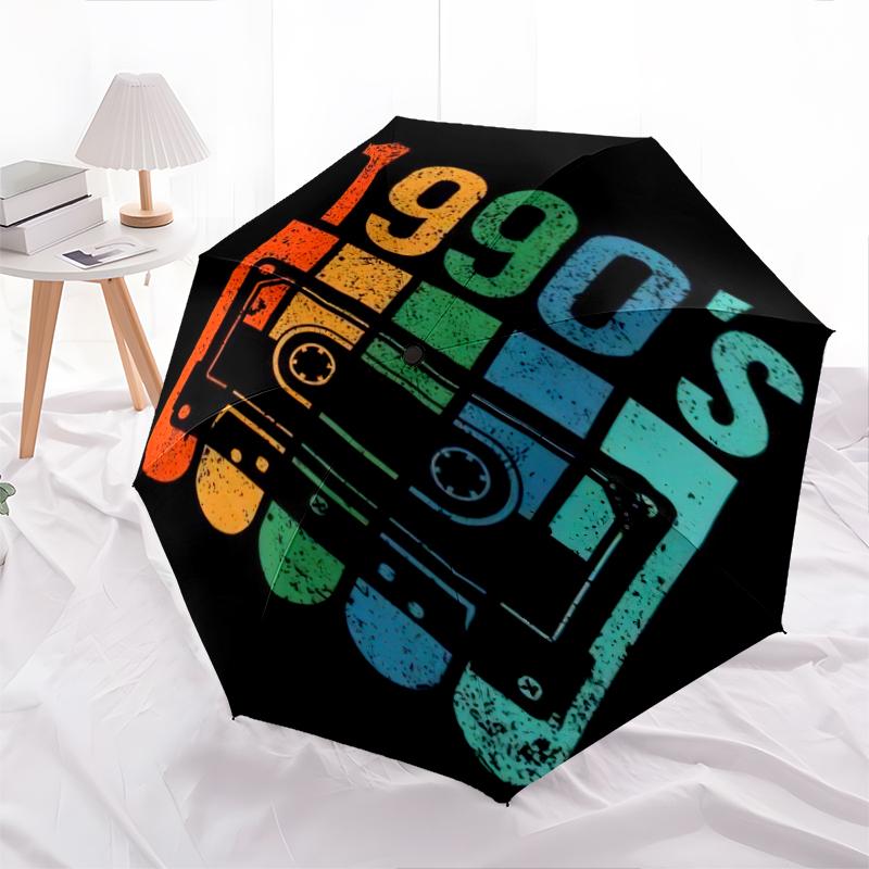 1PC Musical Mixtape Umbrella Portable Folding Umbrella Iron Frame Hole Bone Structure Outdoor Home Umbrella A9