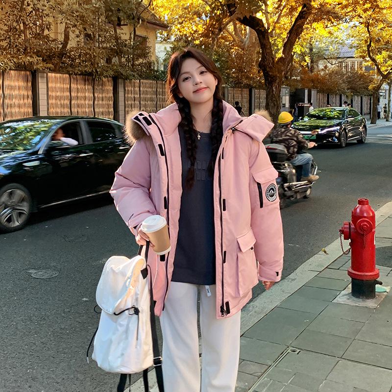 2025 Women's Winter Down Coat with Big Fur Collar - American Style Thickened Cotton-Padded Parka for Couples