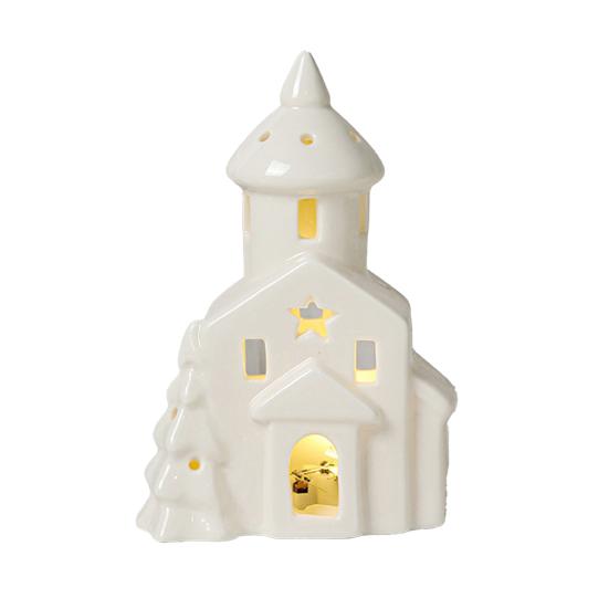Yousheng Ceramic Snow House LED Decor Nordic Christmas Village Tabletop Lamp Creative Festive Centerpiece for Mantel And Shelf Display