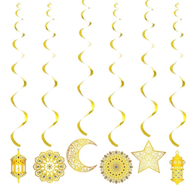 EID Mubarak Banner Glitter Star Moon Letter Paper Bunting Garland Islamic Muslim Party Ramadan Kareem Decorations for Home 2025