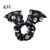 Halloween Hair Ties for Women Bat Shape Scrunchies Girls, Soft Elastic Ponytail Holders with Spooky Pumpkin/Spider Web/Black Cat Prints Holiday Party