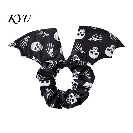 Halloween Hair Ties for Women Bat Shape Scrunchies Girls, Soft Elastic Ponytail Holders with Spooky Pumpkin/Spider Web/Black Cat Prints Holiday Party