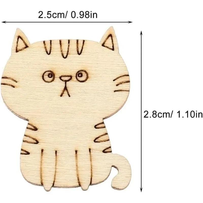 50pcs Unfinished Wooden Cat Cutouts Wood Discs Slices Blank Cat Animal Shaped Disc for Home DIY Handicraft Birthday Party