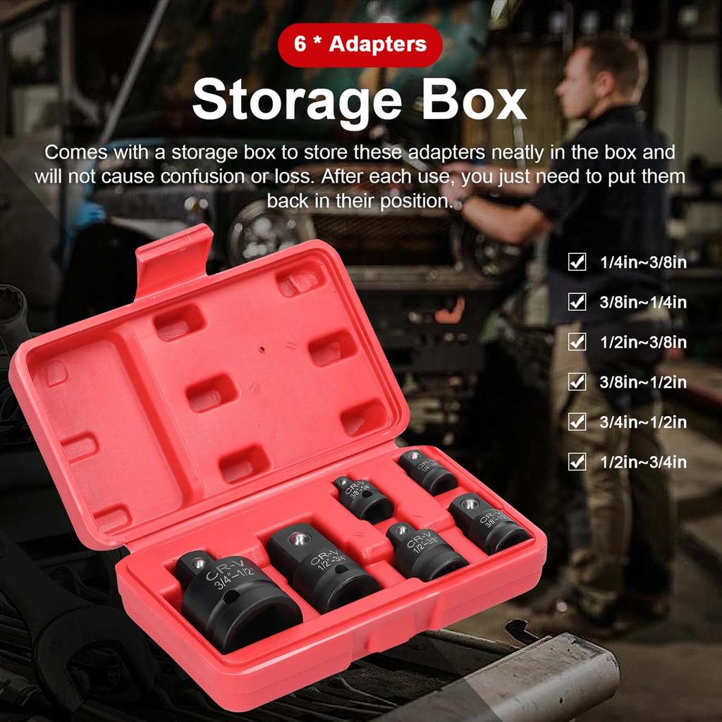 6pcs Impact Socket Adapter Reducer Set 1/4" 3/8" 1/2" 3/4" Socket Convertor Wrenches for Driver Ratchet Conversions