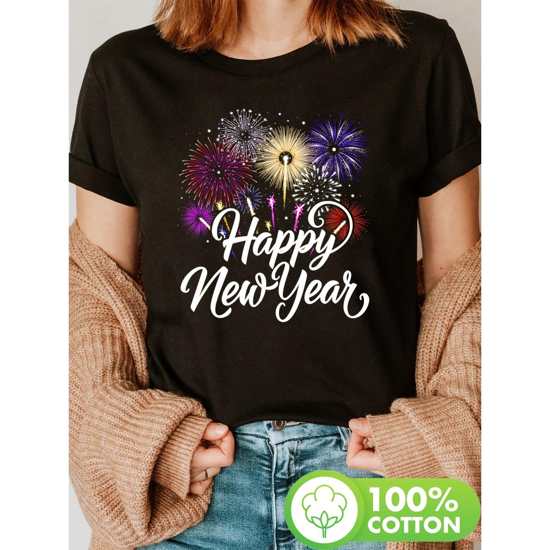 Directional Y - Red, Yellow, and Purple Fireworks Feast Happy New Year, New Year S Eve Party 2025 Happy New Year Print T-Shirt S