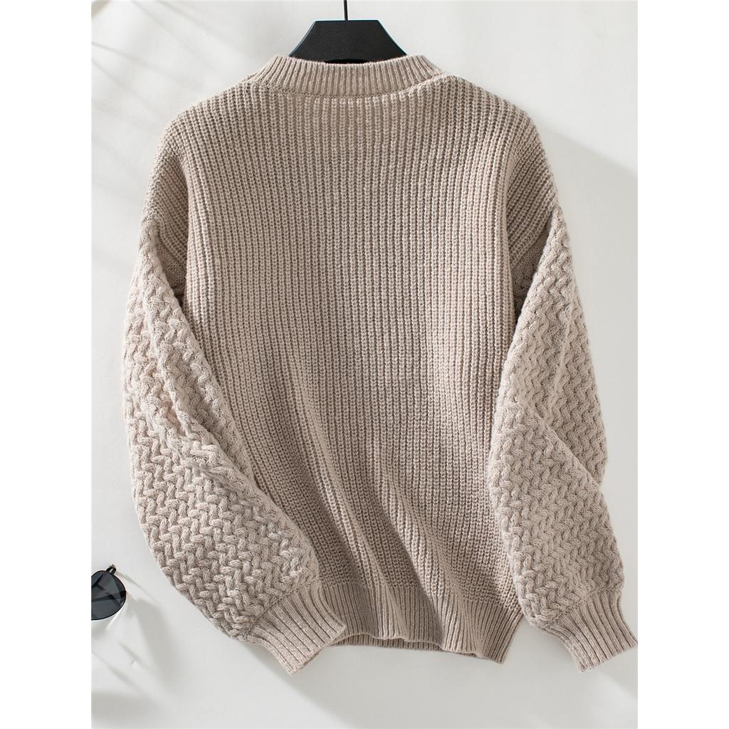 Solid Color Pocket Pullover Women's Sweater Autumn And Winter New Casual Round Neck Long Sleeve Knitted Sweater