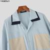 INCERUN Plus Size Men Casual Lapel Neck Long Sleeve Patchwork Buttons Shirts Tops
