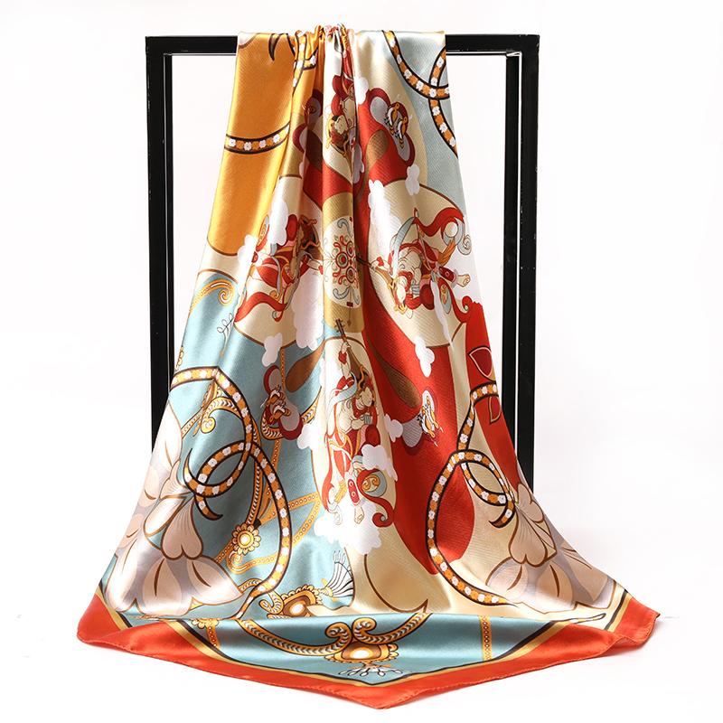 Satin Silk Square Scarf Women High Quality Shawl Flower Neckerchief Ladies Headband Hair Bands Print Foulard Hijab Wraps Bandana