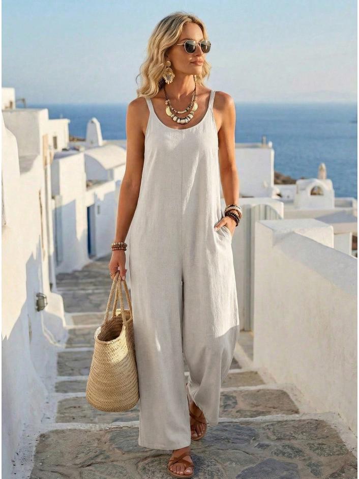 2026 Női Khaki Széles Szárú Jumpsuit - Nyári Alkalmi Stílus