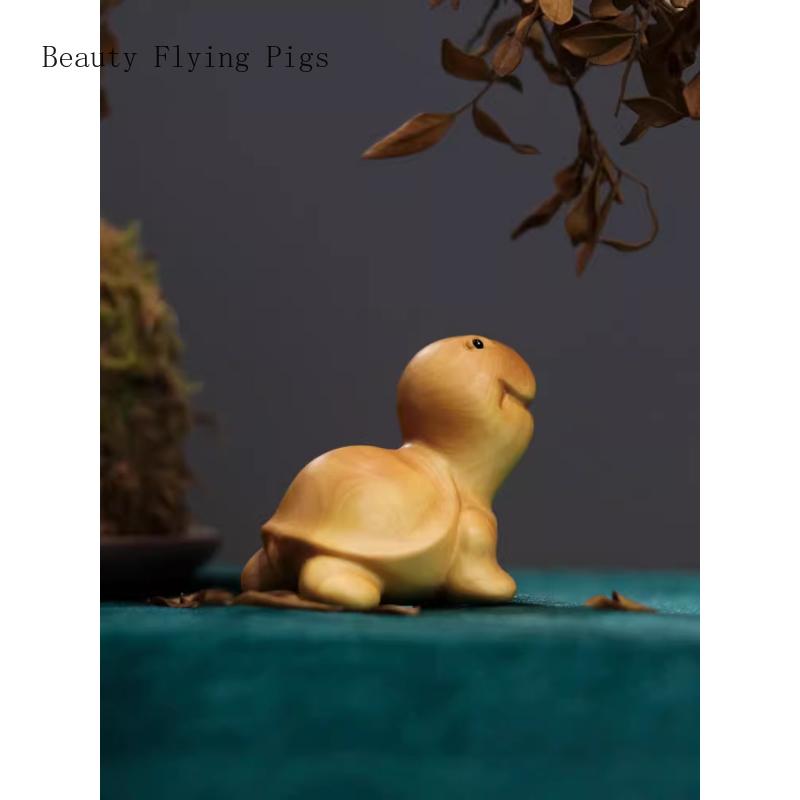 1 Piece of Natural Handmade Product Solid Wood Carving Small Turtle Desktop Ornament Mini Accessory Household Goods