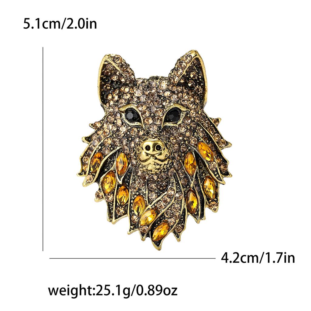 Exquisite Retro Alloy Rhinestone Wolf Head Brooch Domineering High-End Men'S Suit Coat Corsage Jewelry Pin