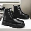 Men'S High-Top Boots Fashion Casual Leather Boots Men'S Sneakers Lace Up Ankle Boots Motorcycle Platform Boot Zapatillas Hombre