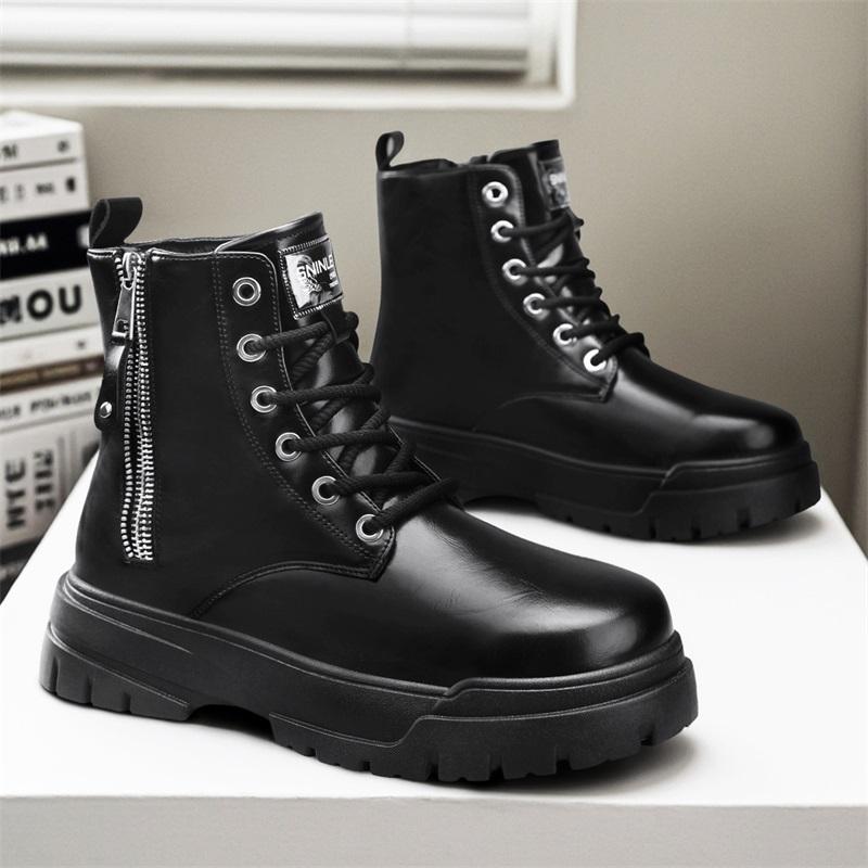 Men'S High-Top Boots Fashion Casual Leather Boots Men'S Sneakers Lace Up Ankle Boots Motorcycle Platform Boot Zapatillas Hombre