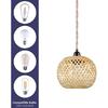 Vintage Plug in Pendant Light Wicker Rattan Hanging Lights with 15ft Hemp Rope Cord Mini Bamboo Lampshade Boho Wall Lighting Fixture Swag Lamp for