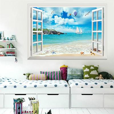 Spiaggia dell'Isola Gabbiano Mongolfiera 3D Creativo Adesivo Murale Decorazione Stanza Casa Pittura