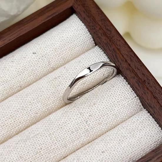 Yousheng Women Ring Simple Style Bright Luster Geometric Smooth Polished Adjustable Decorative Gift Alphabet A-Z Letters Initial Name Finger Ring