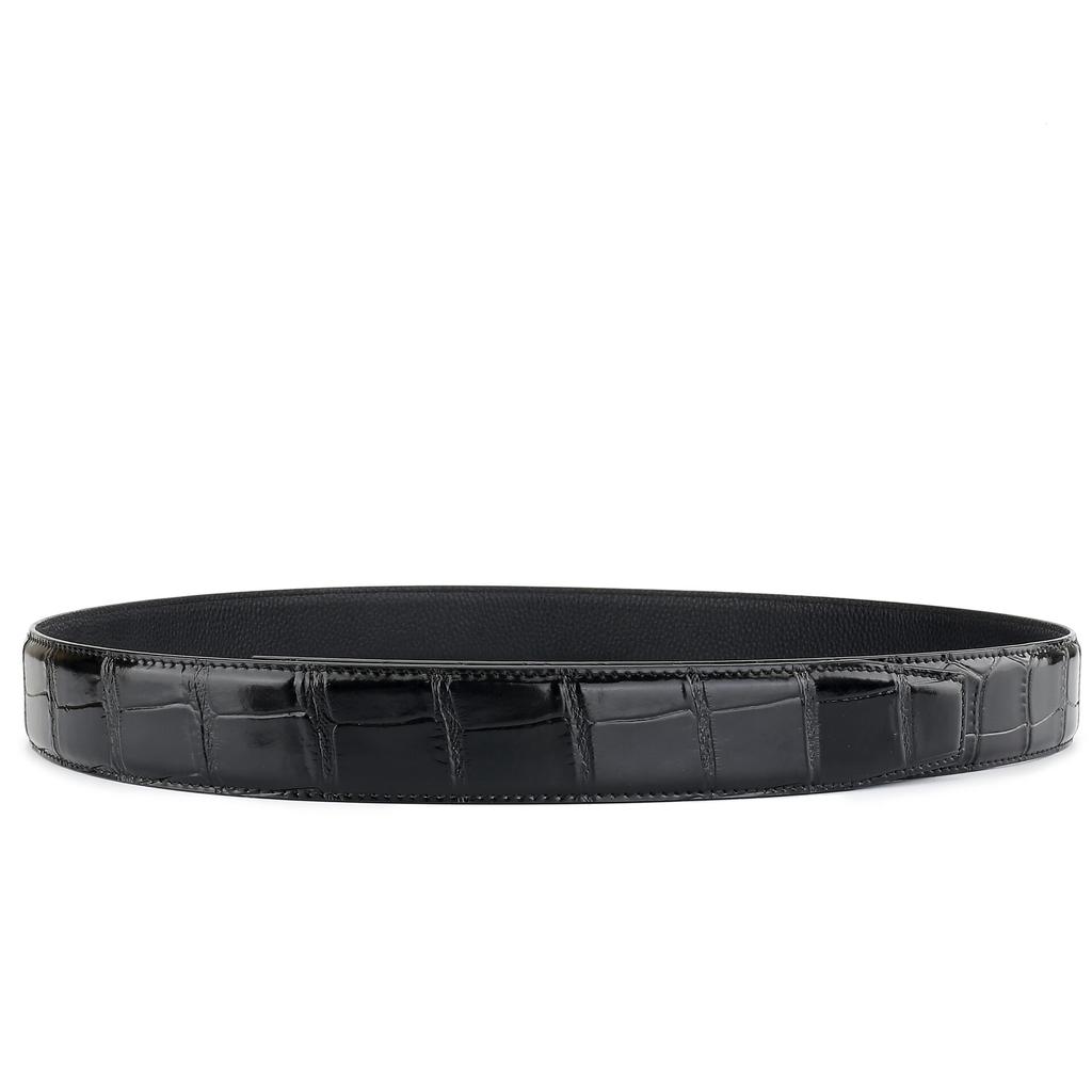Men's Automatic Buckle Belt - Alligator Print Leather, No-Hole Adjustable, 130cm Length (Black) - View #9