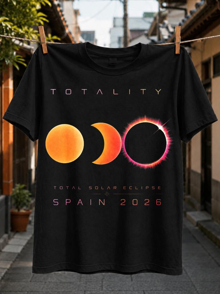 Spain 2026 Eclipse neon pink total solar eclipse phases with sk astronomy travel typography Unisex Unisex All T-Shirt