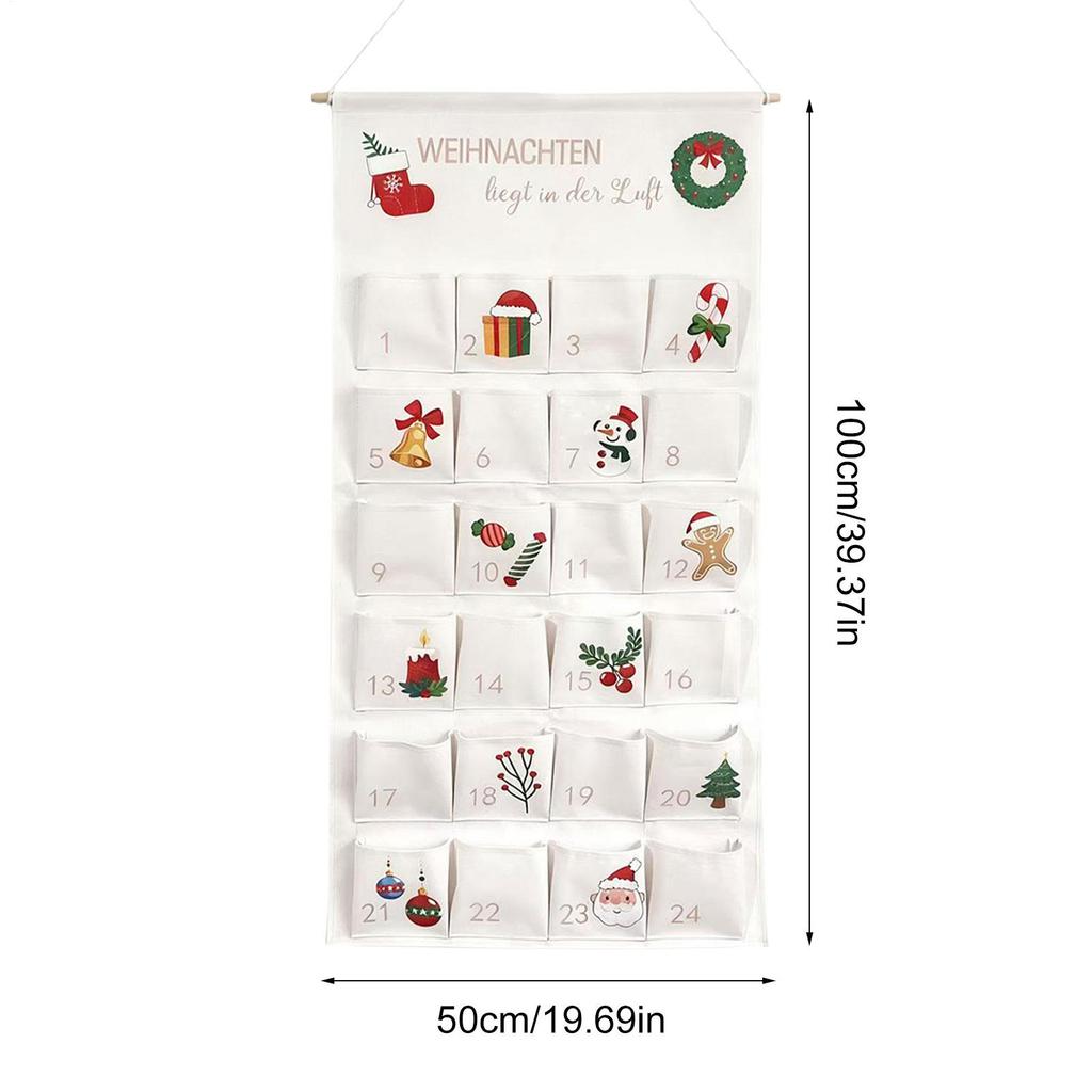 Bolsa Calendario de Adviento Navideño de 24 Días, Tela de Cuenta Atrás con Bolsillos, Colgante de Pared Festivo para Caramelos, Regalos para Sala de Estar